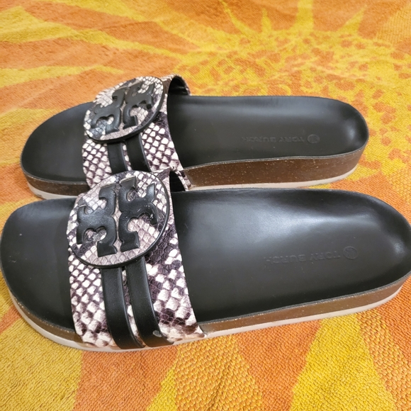 Tory Burch Black and Silver Slide Sandals - Picture 2 of 9